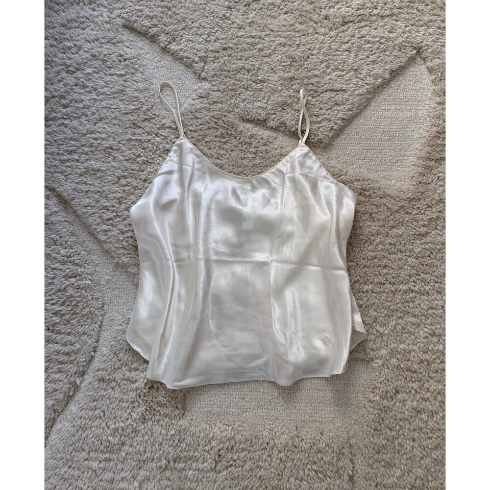 Vintage 90s Calvin Klein Made in USA Ivory Satin Embroidered Ck Cami Top Small